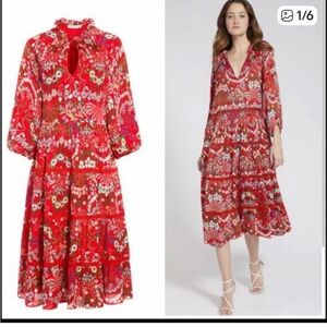 Alice and Olivia Layla Floral Ruffle Midi Dress in Small